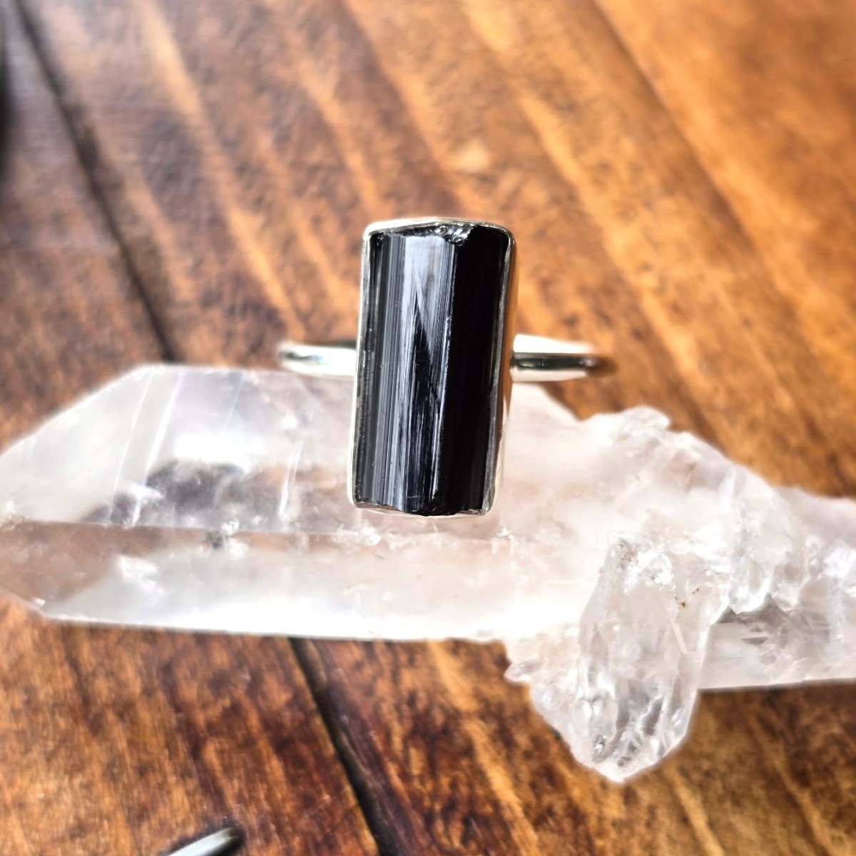 Black Tourmaline Ring, Sterling Silver, Size&nbsp;6