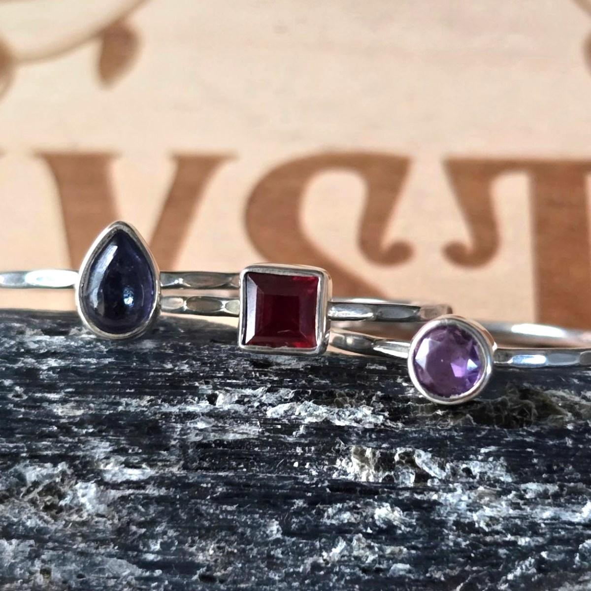 Garnet Iolite Amethyst Stacking&nbsp;Rings
