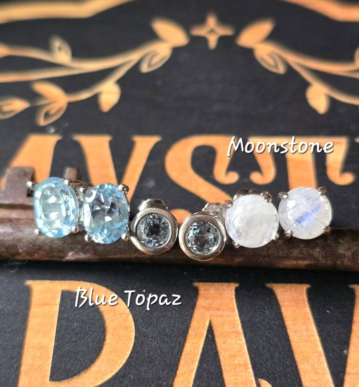 Gemstone Stud Earrings Topaz Moonstone