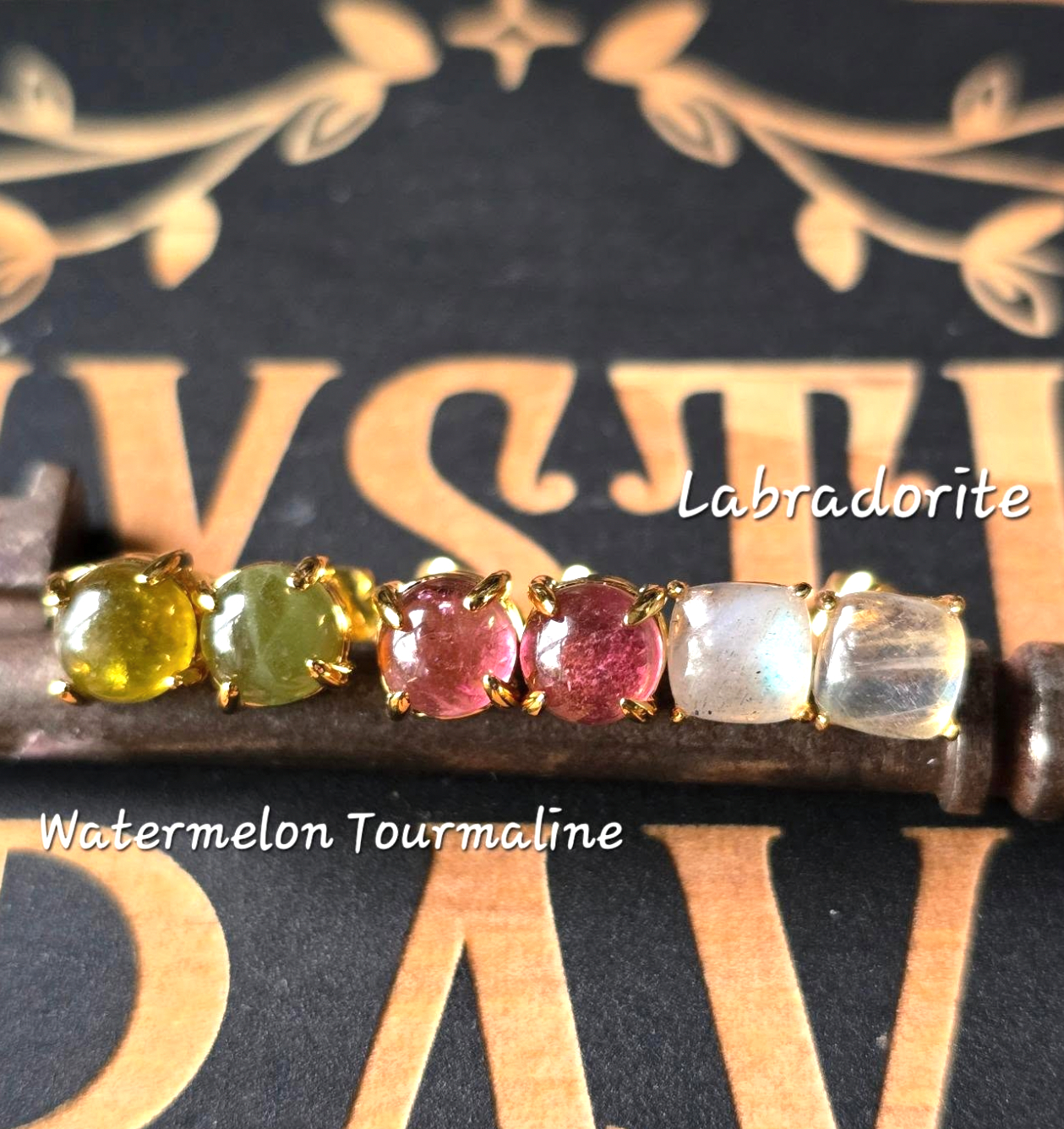 Gemstone Stud Earrings Watermelon Tourmaline Labradorite